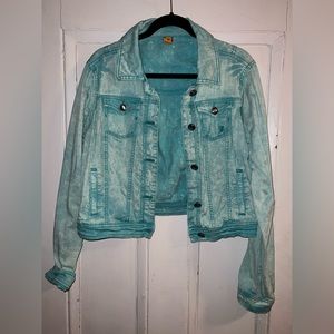 Teal Bleach Distressed Jean Jacket